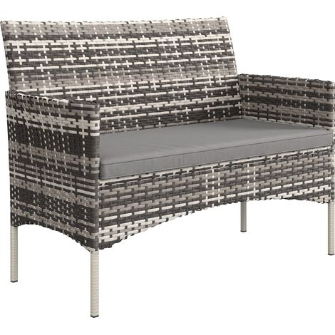 Canapé de jardin - Outsunny - avec coussins - 2 places - résine tressée, cadre en acier - pour balcon, porche, jardin - gris clair