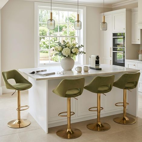 Wahson Bar Stools 4Pcs in Velvet Modern Swivel Counter Chairs with Hollow Backrest for Home Bar Kitchen, Green