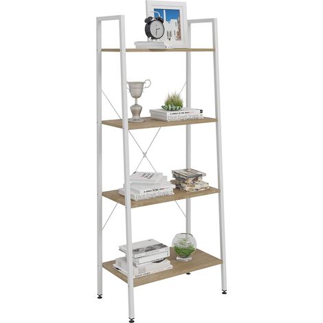 Woltu – Étagère de rangement en acier et bois – 4 tablettes – Dimensions 60x35x148cm – Couleur blanc et chêne clair – Capacité de charge 10kg