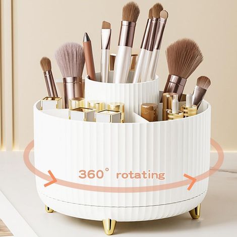 Organizzatore per trucchi girevole (360°) con 5 scomparti per matite, pennelli e altro – Bianco (1/5)