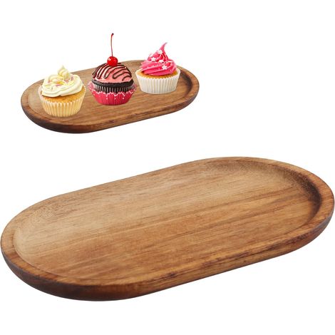 Plateau en Bois d'acacia, Plateau de Service Ovale, étagère en Bois, Assiette de Service pour Collations Fromage Thé Fruits Petits Objets, Plateaux Décoratif pour Servir Décorer Présenter (1/5)
