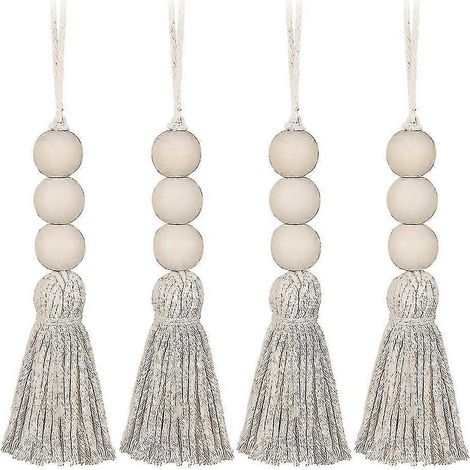 Guirlandes de perles en bois, pompons de perles style ferme, décoration rustique de porte avec chapelet (4 pièces) (1/4)