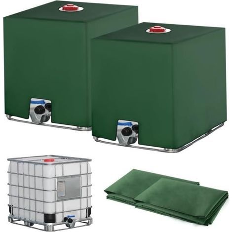 2PC pour Cuve IBC 1000L, Recuperateur d Eau de Pluie, Anti-UV Anti- Reservoir d'eau, 1000l, 116 x 100 x 120 cm, Vert (1/4)
