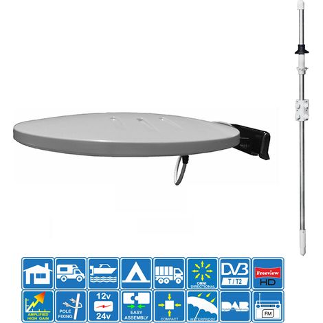 Kit Antenne Omnidirectionnelle UHF FM DAB TV Helio-Mobil 44dB 4k + Mât Transversal 160cm - pour Camping Car Camion Voiture Bateau (1/5)