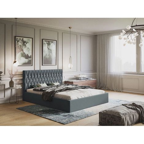 Lit rembourré avec rangement 120x200 velours gris Benny (1/5)