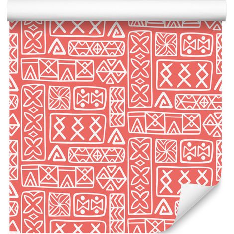 Carta da parati con motivo geometrico polinesiano a corallo, 50x1000 cm (1/5)