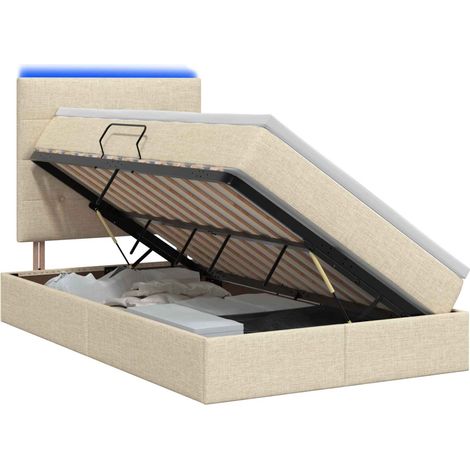 Cama de almacenamiento LED con colchón Crema 120 x 200 cm Tela vidaXL (1/5)