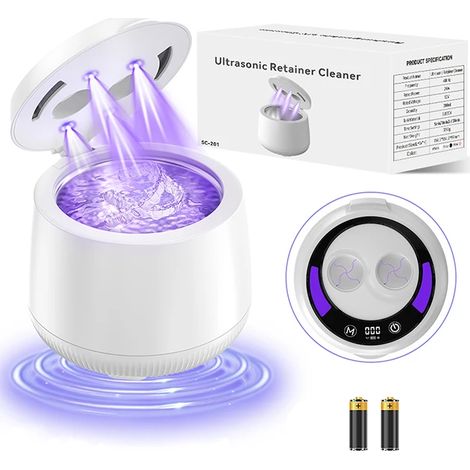 (Blanc) Nettoyeur à ultrasons, 48 kHz, avec minuterie numérique et lampe UV, nettoyage en profondeur de 200 ml. (1/5)
