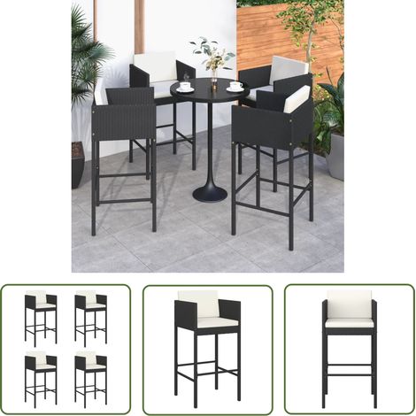 The Living Store Barhocker 4 Stk. mit Kissen Schwarz Poly Rattan - Barhocker - Rattan Möbel - Gartenstühle - Outdoor Furniture - Esszimmerstühle (1/5)