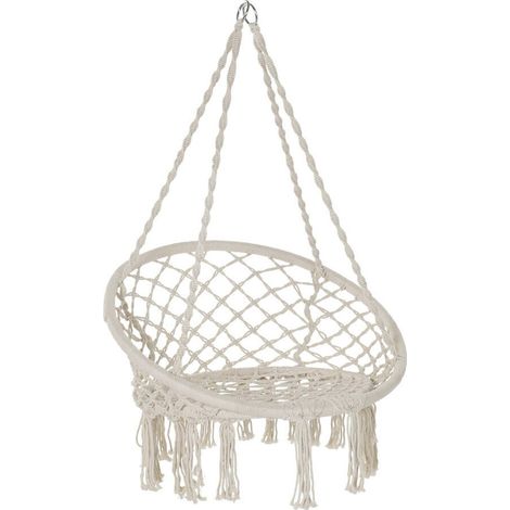 Fauteuil suspendu en coton et acier pour détente extérieure - crème naturel écru (1/5)