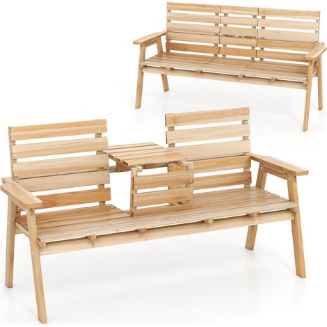 Panca da giardino in legno massello, panca da esterno a 2 posti, portata 320 kg, 160 x 64 x 86 cm, naturale (1/5)