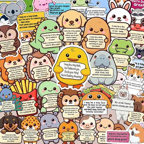 KOWOLL Lot de 52 autocollants de soutien émotionnel, autocollants animaux mignons et positifs pour adultes et enfants, autocollants amusants pour bouteilles d'eau (1/5)