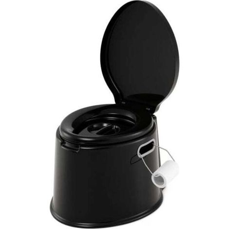 Pour Camping Randonnée et Bateau WC Portable de Voyage et Urgence avec Double Couvercle Anti Odeur et Seau Amovible Noir 200kg