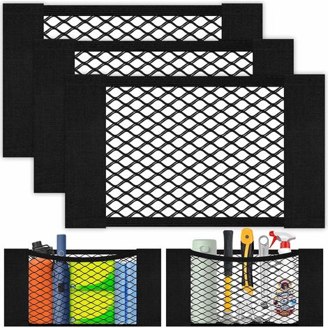 3PCS Filet De Rangement, 40x25cm Maille Élastique, Adhésif Velcro, Organisateur Coffre Auto, Camping-Car, Bateau