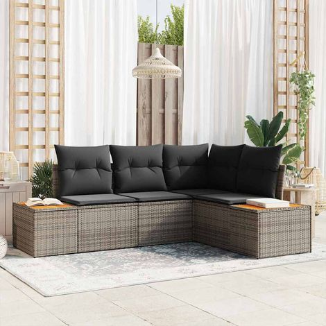 Set Divano da Giardino con cuscino 4 pcs Grigio Poly Rattan vidaXL (1/5)