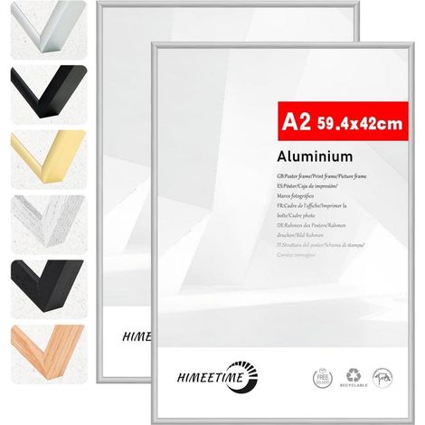 2x Bilderrahmen DIN A2 42x59,4 cm Silber Metall Rahmen für Dokumente & Fotos (1/5)
