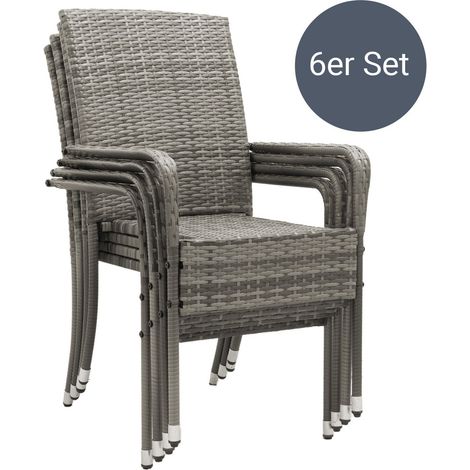 Sedie da giardino in polyrattan Yoro 6 grigio - screziato set di 2 sedie impilabili con struttura in acciaio (1/3)