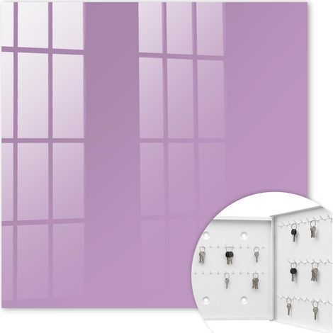 Armoire à clés - (30 cm x 30 cm) - Boîte à clés murale - Coffret de rangement pour clés - Couleur blanche - Ouverture vers la droite - Pour maison et bureau - violet clair