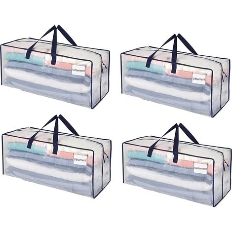 Sac Rangement Vêtements grand, Sacs Déménagement Pliable avec Sangles de Sac à Dos et Poignées Solides, Alternatives aux Cartons de Déménagement (Transparent) (1/5)