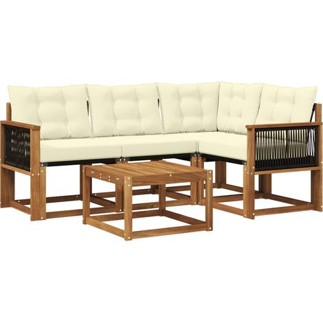Outdoor Sofa Set with Cushion 5 pcs Natural and Cream vidaXL