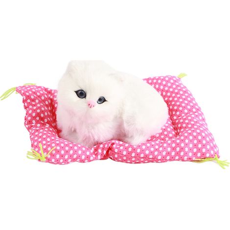 Lot de 2 chats miniatures assis en peluche blanche, jouet sonore réaliste pour Noël, cadeau mignon. (1/5)