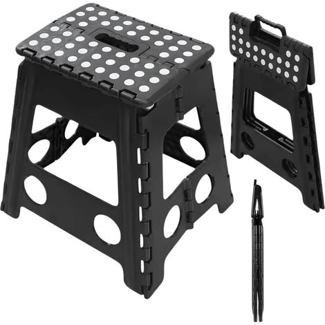 Tabouret pliant 39 cm, noir, marchepied portable et stable pour la maison, la cuisine et le camping. (1/5)