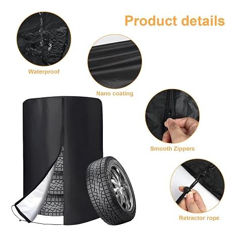 Tyre Cover, Tyre Cover with Drawstring and Zipper (210D Oxford Fabric), Rainproof, Sun and Dust Resistant (Diameter 85cm x H 120cm) (1/4)