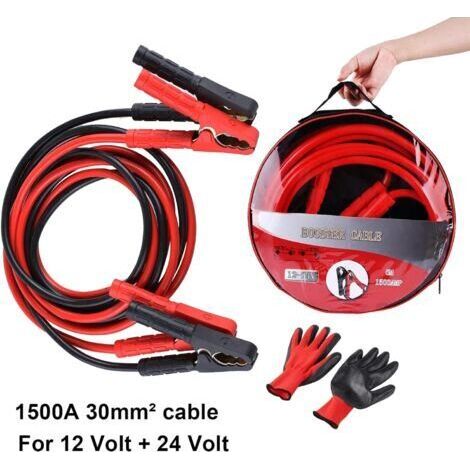 NALOOKAMIC Vtizikl Câbles de Démarrage 12 V/24 V, Câble Batterie Voiture en Cuivre (4M 1500A) - Cable de Demarrage Diesel avec Gants de Protection et Sac de Transport - Pour Voiture et Camion