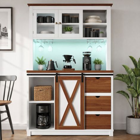Mueble alto de cocina con LED, puerta corredera, 3 cajones, blanco, 104x40x180 cm DESVIAE (1/5)