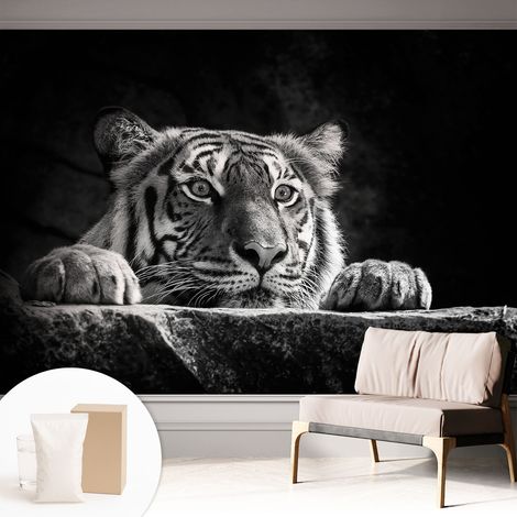 Papier peint intissé mural avec imprimé motifs uniques apparence moderne - Colle incluse gratuite Regard prédateur 312x219 cm (1/5)