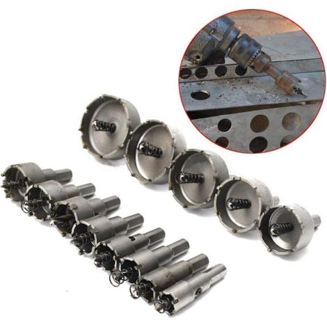 Set di 13 punte per trapano in acciaio con sega a tazza - Punta in carburo HSS - Acciaio inossidabile - Alta velocità - 16-53 mm - Per plastica, acciaio, metallo, legno (1/4)