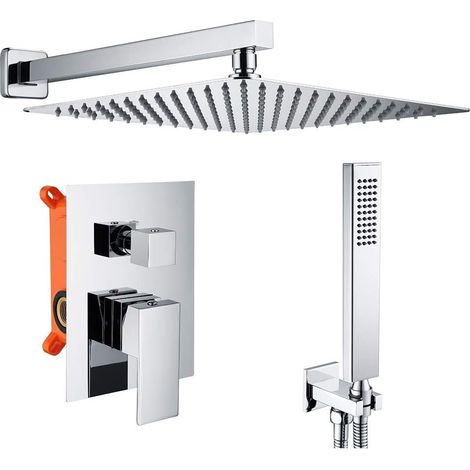 Colonne Douche Encastrable Carré, Kit de Douche Complet Encastré avec Tête de Douche 20x20cm, Douchette, Ensemble Douche Encastrer Chromé,AAFGVC