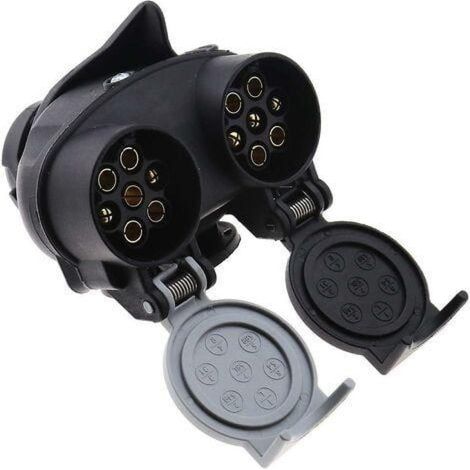 Adaptateur Prise Remorque 13 Broches vers 2 Prises 7 Broches 12N et 12S - Étanche - Pour Véhicule et Caravane Européenne - 12 V - 1 Pièce (1/4)