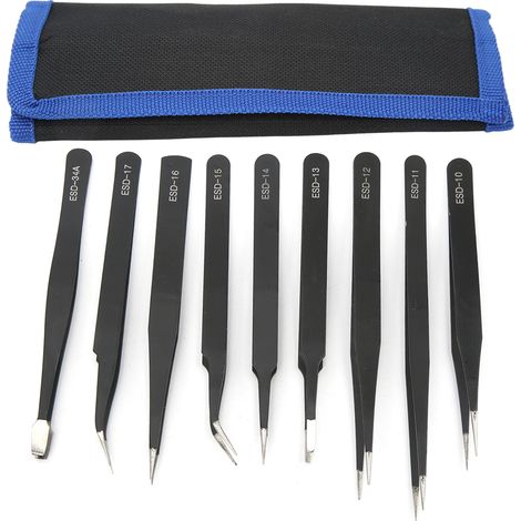 Pinzettenset, Spezialwerkzeugsatz, 9-teiliges Schweißerset (abgewinkelt, spitz, gerade, gebogen), Instrumentensatz, Werkzeugset