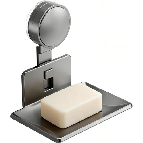 Porte Savon Douche sans Perçage avec Drainage, Ventouse Mural Amovible – Aluminium Spatial, Capacité de Charge 5KG, pour Cabine de Douche et Cuisine, Gris (1/5)