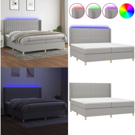 Cama box spring con colchón tela y LED gris claro 200x200 cm - Colchón LED - Cama con luz
