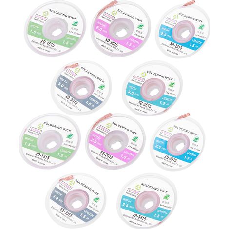 Lot de 2 mèches à dessouder pour câbles, à faible résidu et sans nettoyage, 1,5 mm, 2 mm, 2,5 mm, 3 mm et 3,5 mm (1/5)