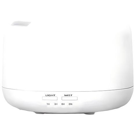 Humidificateur blanc de 500 ml avec veilleuse colorée, minuterie de 6 heures et diffuseur d'huiles essentielles. (1/5)