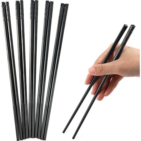 Lot de 5 paires de baguettes - 24 cm - Réutilisables - Noir - Antidérapantes - Passe au lave-vaisselle - Pour cuisine chinoise, sushis japonais (1/5)
