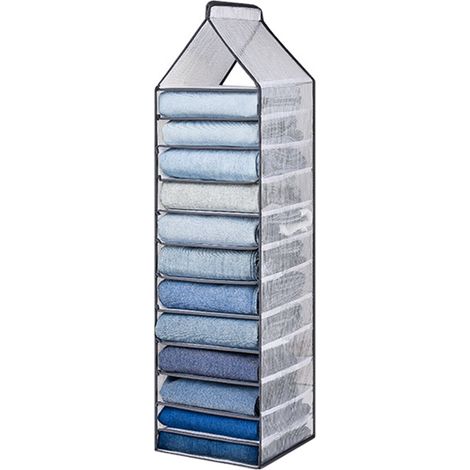 Organisateur de placard pliable 12 compartiments pour vêtements, étagère grise pour dressing (1/5)