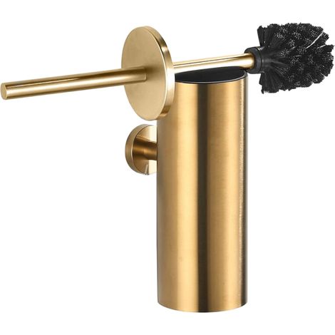 Brosse De Toilette - Support Mural Ou Au Sol - Réservoir De Drainage Intégré - Finition Or Brossé - 1 Pièce (1/5)