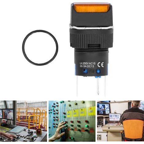 BERM/BEM-LA16-11DS-F Miniatur-Drucktaster, sofort reagierend, selbstverriegelnd, quadratisch mit Kontrollleuchte, 16 mm, 24 V, 25er-Packung, gelb (1/5)