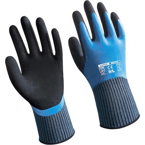 Ortviai Gants de Travail Thermiques Anti-Dérapants WG-318 en Nylon 13 aiguilles + Double Enduction Latex Bleu L (1/4)