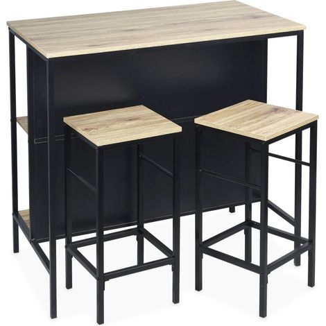Wood and metal high table with 2 stools Natural 100x60x95 cm - Loft + Lars