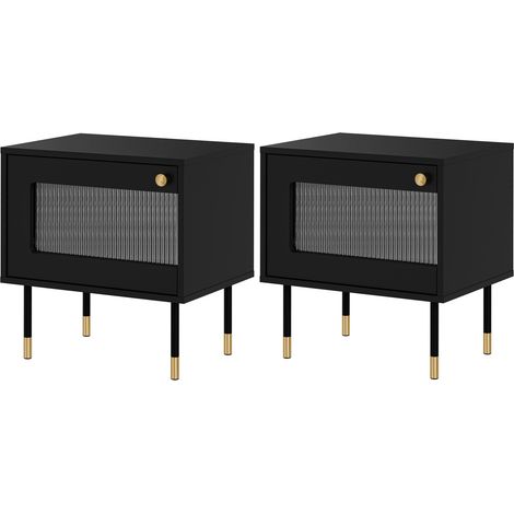 Conjunto de mesitas de noche Feletri 107, Negro, Número de cajones: 0, Número de puertas: 0, 55x52x39cm, Aglomerado laminado, Vidrio templado (1/5)
