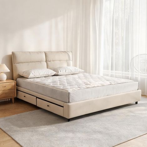 Cadre de lit beige en bois (1/5)