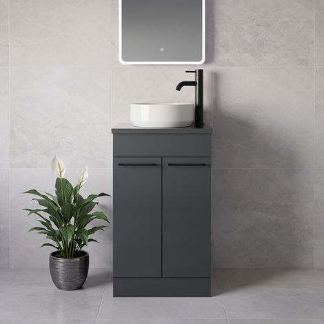 Napoli 390 Gloss Grey 500mm 2 Door Vanity Unit for Countertop Basins - 500mm - Matt Black 160mm Handle