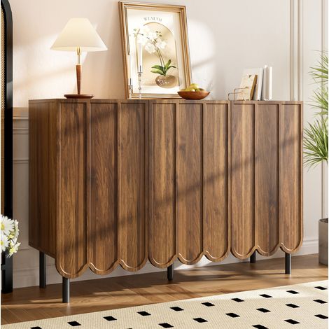 Sideboard 120x35x80 cm Walnuss MDF mit wellenförmigen Türen und griffloser Öffnung (1/5)