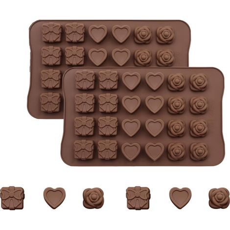 Lot de 2 moules en silicone pour chocolat, avec 24 cavités, 3D, pour glaçons, savon pressé à froid, moules en forme de roses et de cœurs, adaptés au bricolage, adaptés aux aliments, souples et faciles (1/5)