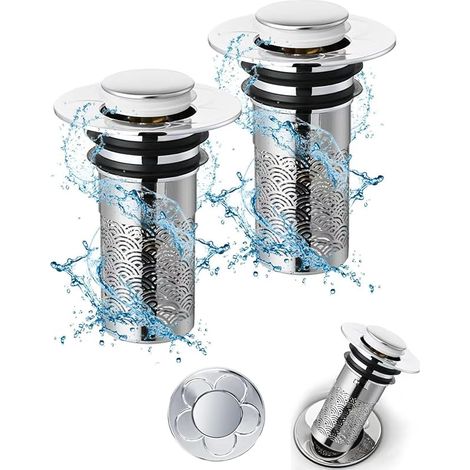 2 Pièces Bonde de Lavabo Universel Pop Up,34-40mm Bouchon de Lavabo Pop-Up Universel avec Filtre Anti-Clogging,Flitre de Vidange Anti-Bloqué,Accessoire Bouchon Baignoire pour Lavabo Cuisine Bain-Fleur (1/5)